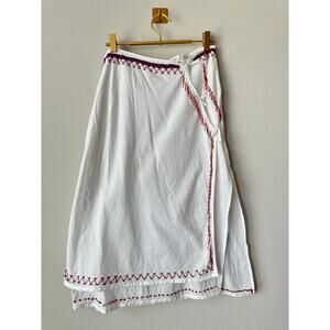 Vintage Y2K Faux White Beaded Wrap Skirt Boho Artisian Festival Cotton Midi  9